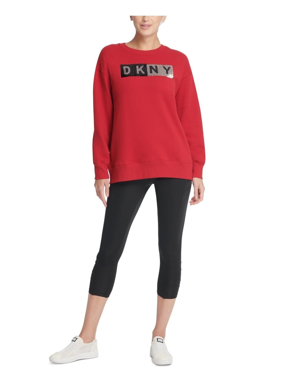 DKNY Womens Sport Sequin Logo Long Line Sweatshirt Size S